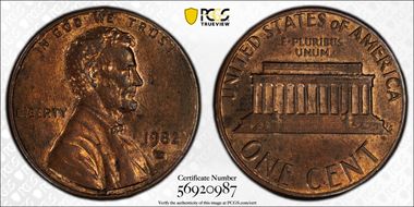 1982-D 1C Zinc, Small Date AU55BN