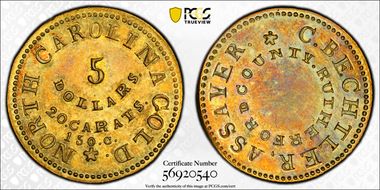 (1831-34) $5 C. Bechtler, Assayer, with 150.G. MS63