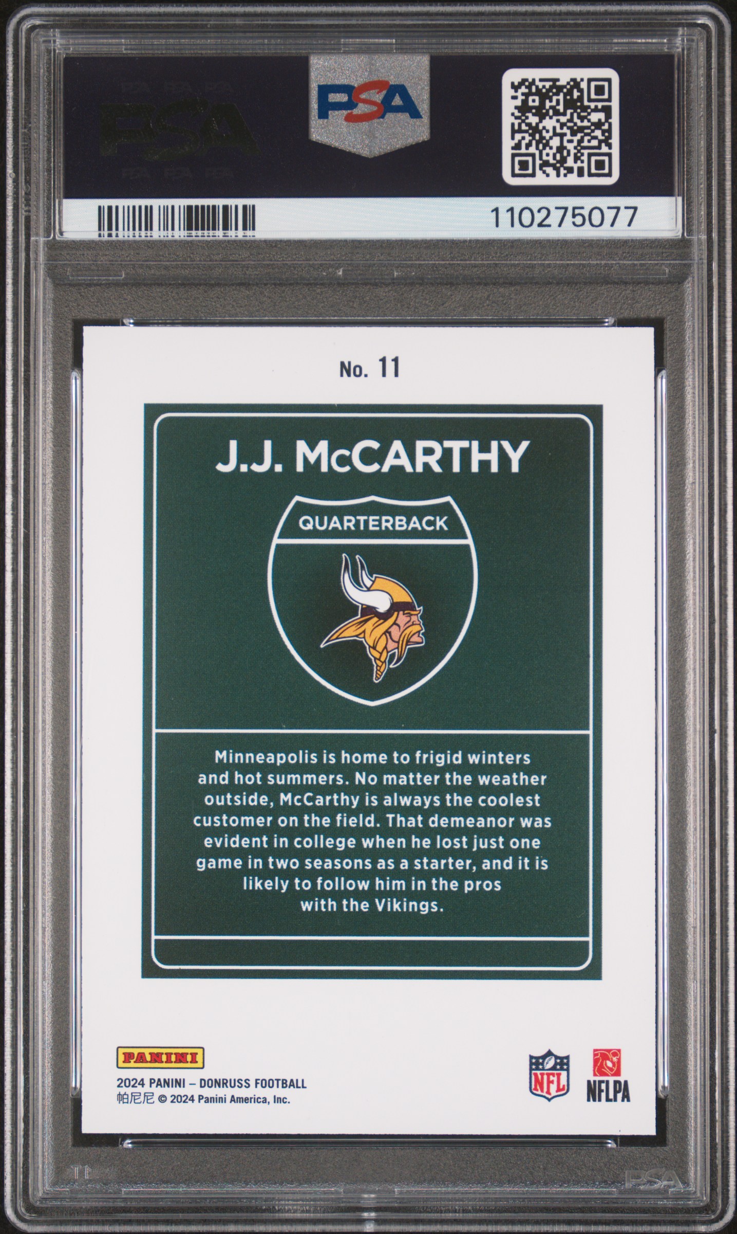 2024 Panini Donruss Downtown! Jj Mccarthy #11 Gem Mt 10 front