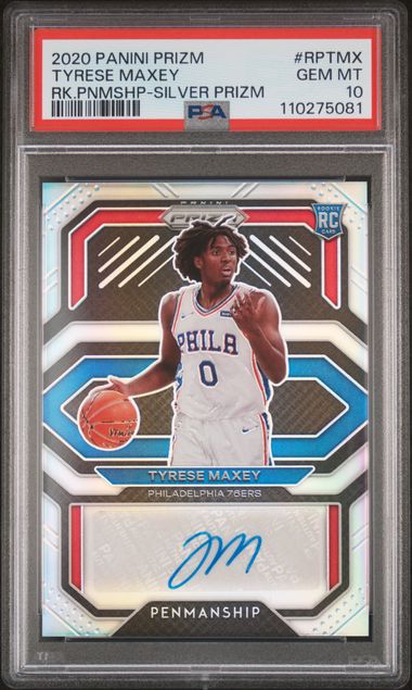 2020 Panini Prizm Rookie Penmanship Tyrese Maxey #Rptmx (Rk.pnmshp-Silver Prizm) Gem Mt 10 front