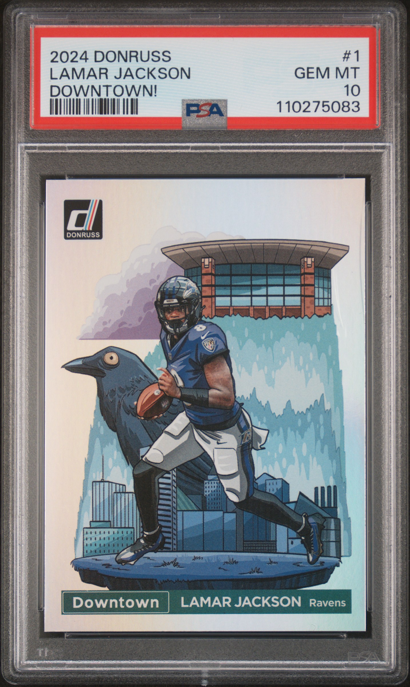 2024 Panini Donruss Downtown! Lamar Jackson #1 Gem Mt 10 front