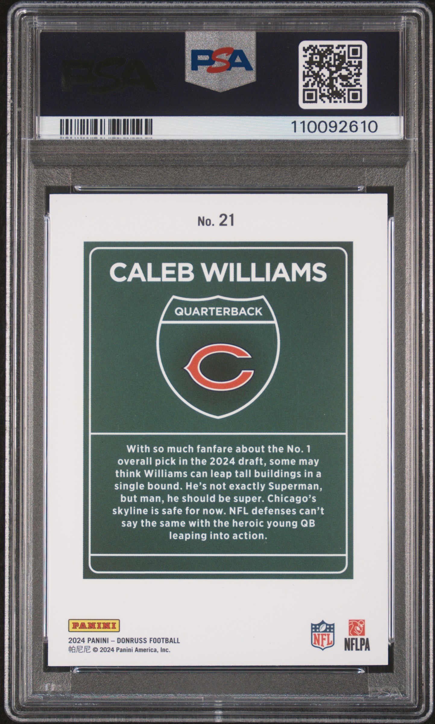 2024 Panini Donruss Downtown! Caleb Williams #21 Gem Mt 10 front