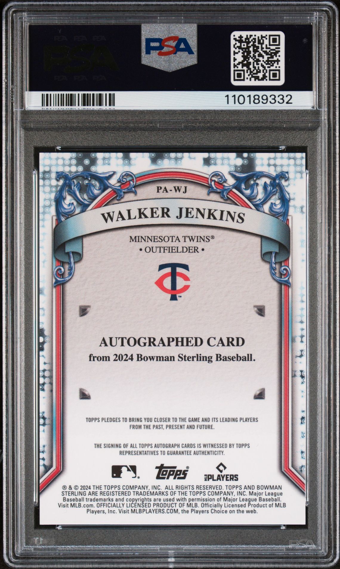 2024 Bowman Sterling Prospect Autographs Walker Jenkins #Pawj (Prospect Auto-Wave Ref) Gem Mt 10 back