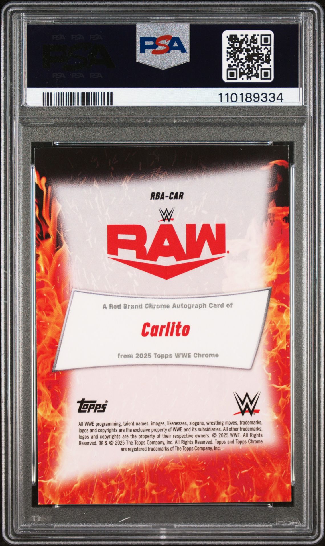 2025 Topps Chrome Wwe Red Brand Chrome Autographs Carlito #Car (Red Brnd Ch Au-Gold Ref) Gem Mt 10 back