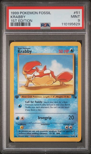 1999 Pokemon Fossil 1st Edition #51 Krabby front