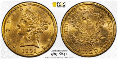 1891-CC $5 MS62+