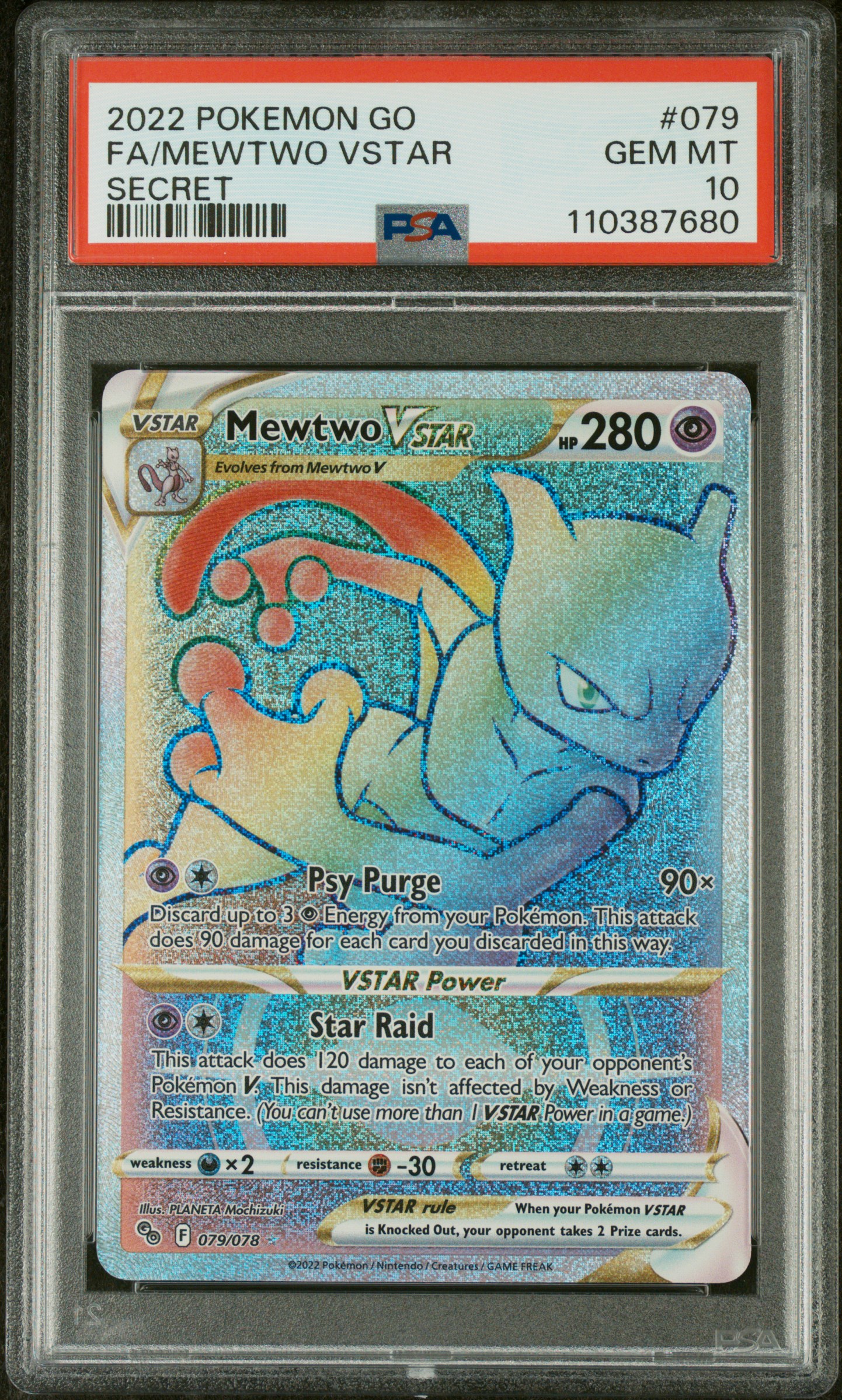 2022 #079 Full Art/Mewtwo Vstar PSA 10 Go