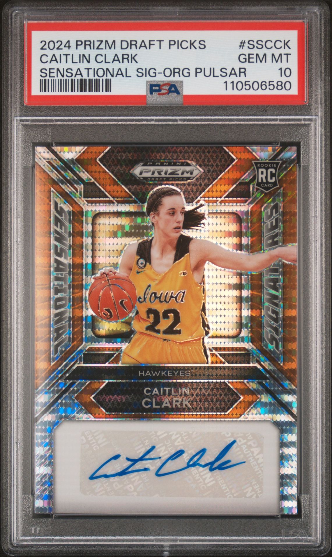 2024 Panini PANINI PRIZM DRAFT PICKS SENSATIONAL SIGNATURES ORG PULSAR #SSCCK Caitlin Clark front
