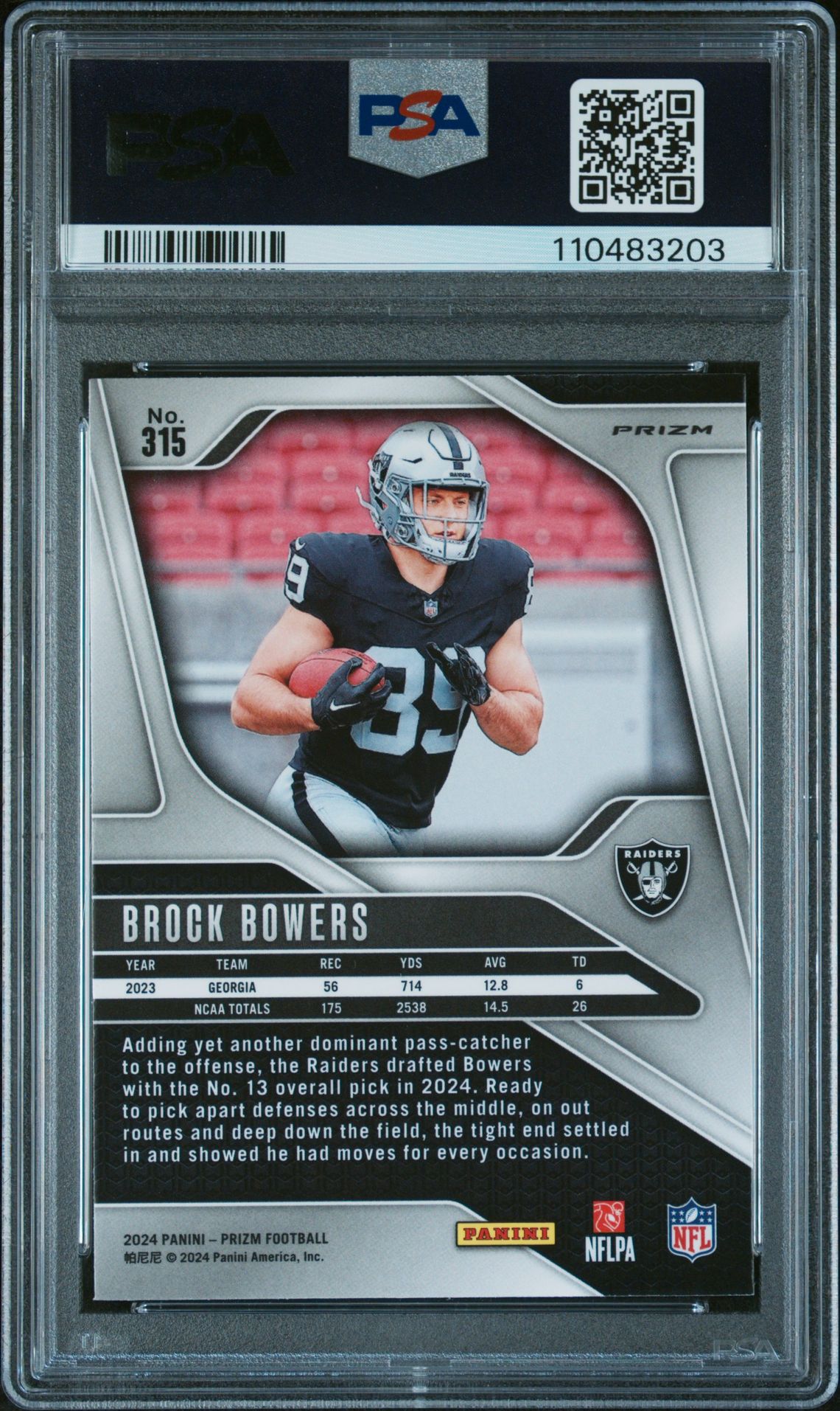 2024 Panini Prizm Brock Bowers #315 (Green Wave) Gem Mt 10 back
