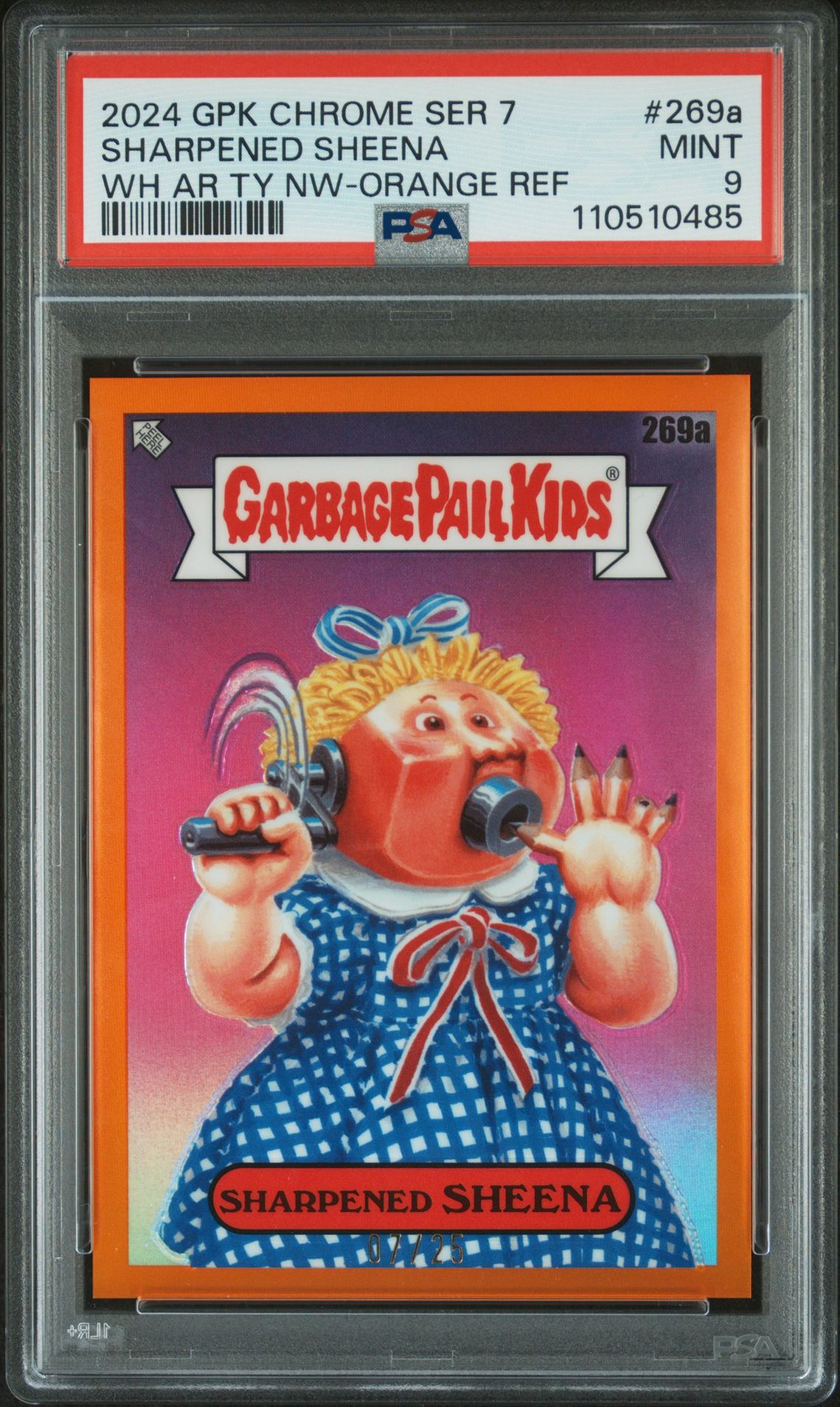 2024 Topps TOPPS CHROME GARBAGE PAIL KIDS ORIGINAL SERIES 7 Orange #269A Sharpened Sheena front