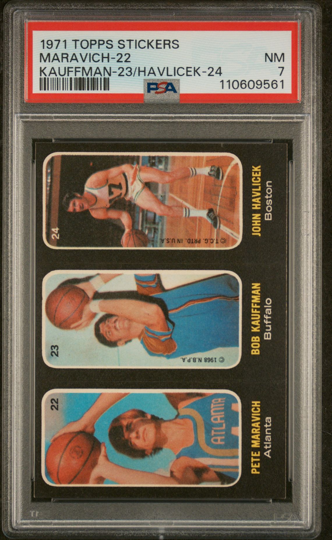 1971 Topps TOPPS STICKERS KAUFFMAN-23/HAVLICEK-24 Maravich-22 front