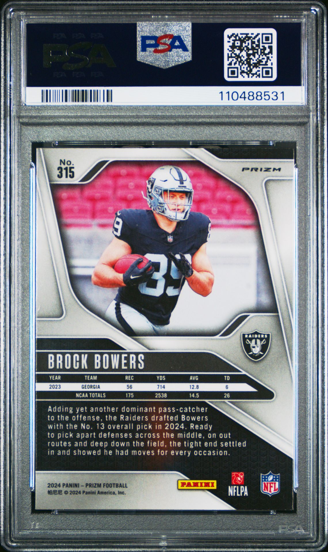 2024 Panini Prizm Brock Bowers #315 (Lazer Prizm) Gem Mt 10 back