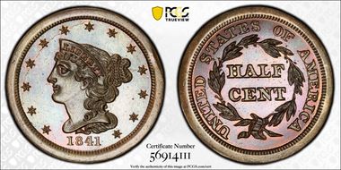 1841  1/2C 2nd Restrike PR66+ BN