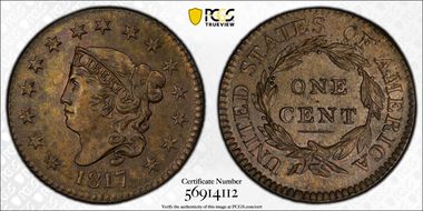 1817 1C N-16, 15 Stars MS64+ BN