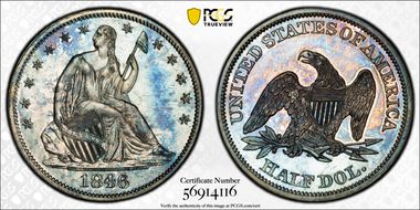 1846 50C Medium Date PR66