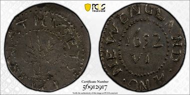 1652 6P Oak Tree, 'IN' on Obverse MS61