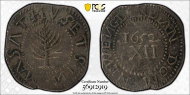 1652 Shilling Pine Tree, Lg Planchet, Rev. N MS61