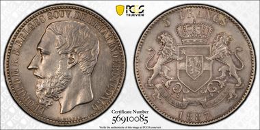 1887 5 Fr KM-8.1  Ag MS61