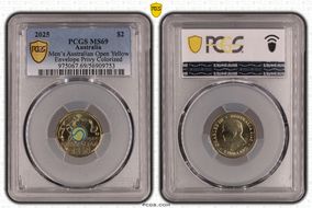 2025 $2 Men’s Australian Open Yellow Envelope Privy Colorized MS69