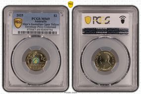 2025 $2 Men’s Australian Open Yellow Envelope Privy Colorized MS69