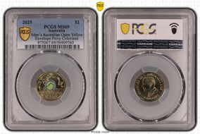 2025 $2 Men’s Australian Open Yellow Envelope Privy Colorized MS69