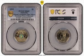 2025 $2 Women’s Australian Open Yellow Envelope Privy Colorized MS69