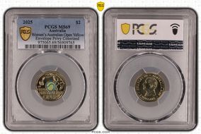 2025 $2 Women’s Australian Open Yellow Envelope Privy Colorized MS69