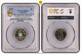 2025 $2 Men’s Australian Open Yellow Envelope Privy Colorized MS69