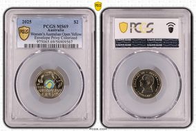 2025 $2 Women’s Australian Open Yellow Envelope Privy Colorized MS69