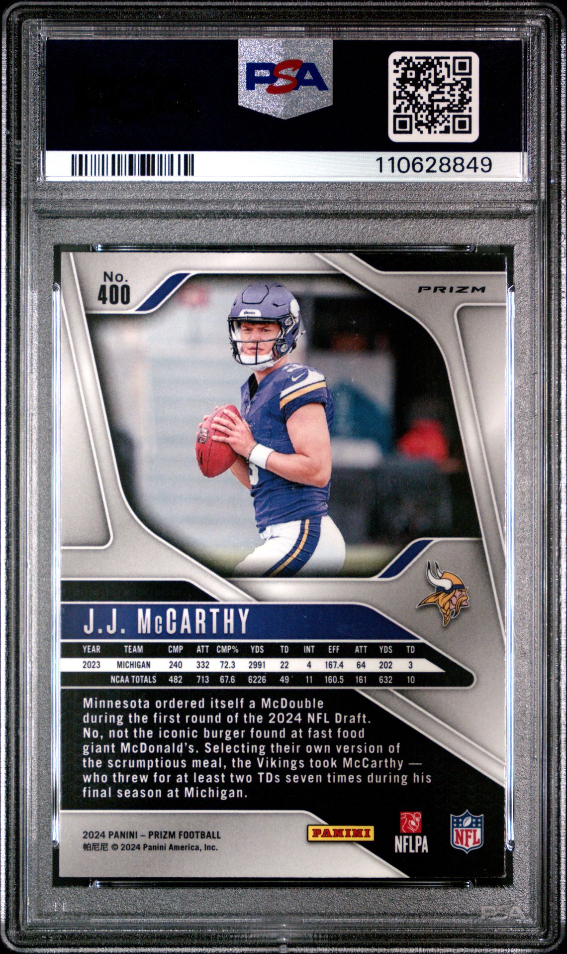2024 Panini Prizm Jj Mccarthy #400 (Disco Prizm) Mint 9 back