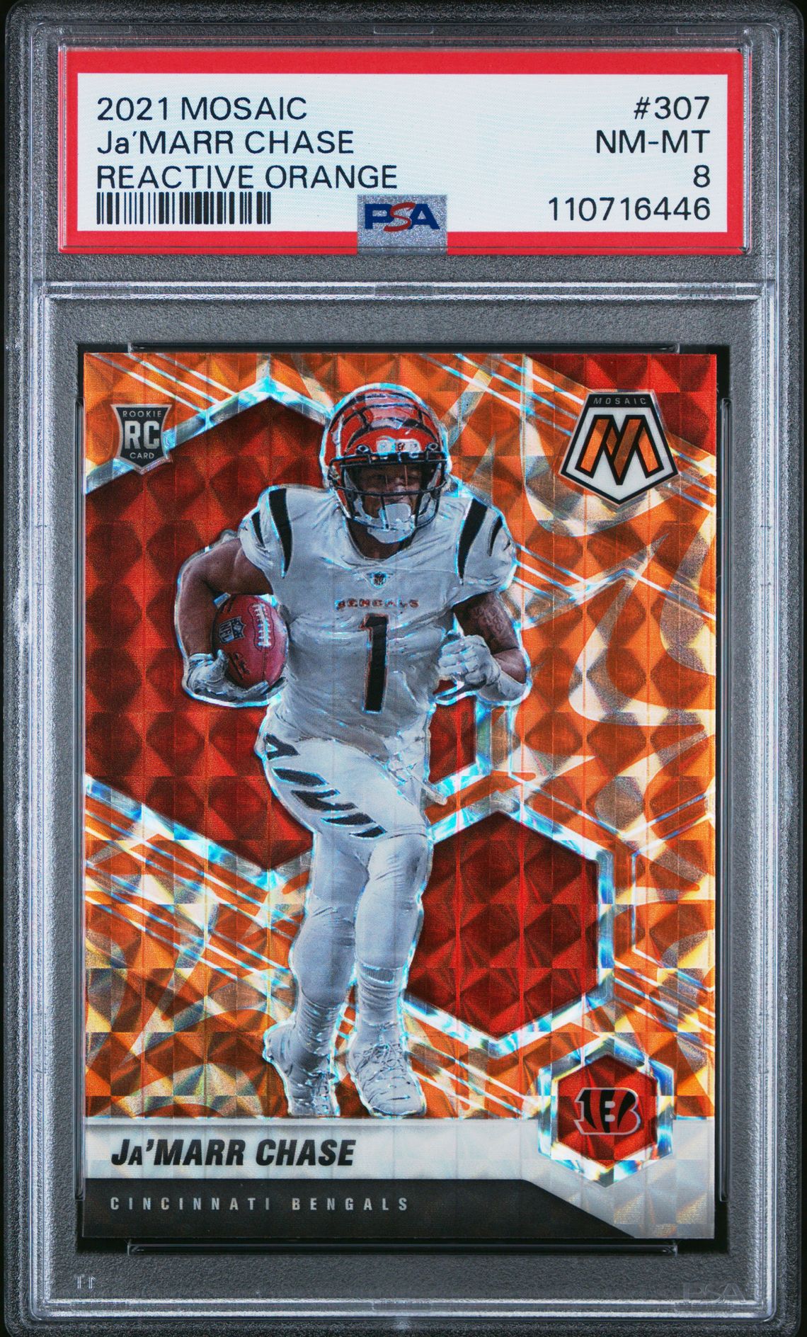 2021 Panini Mosaic Ja’marr Chase #307 (Reactive Orange) Nm-Mt 8 front