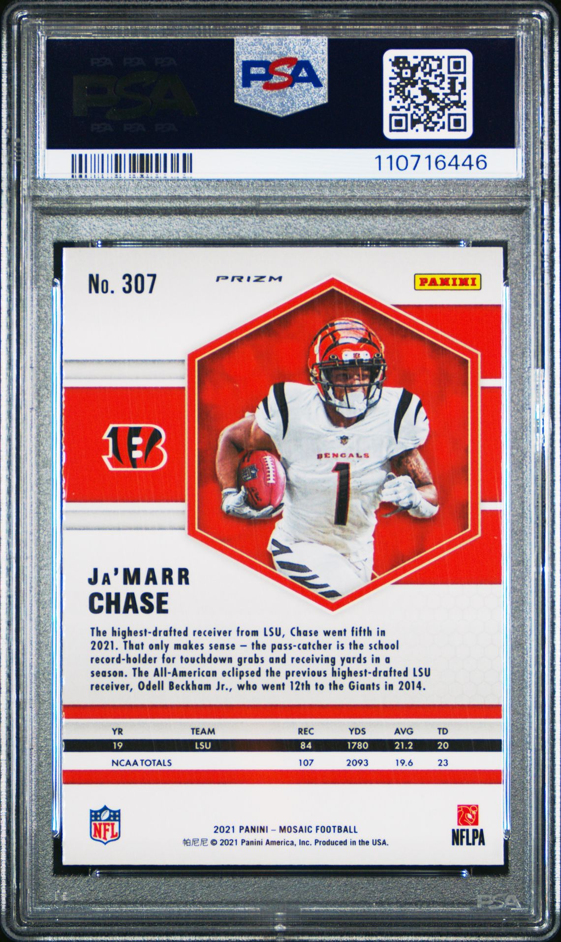 2021 Panini Mosaic Ja’marr Chase #307 (Reactive Orange) Nm-Mt 8 back