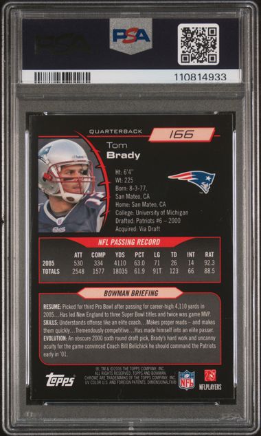 2006 Bowman Chrome Tom Brady #166 Mint 9 back