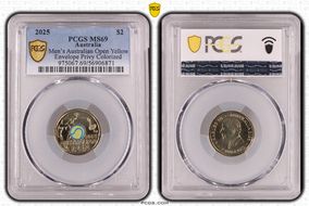 2025 $2 Men’s Australian Open Yellow Envelope Privy Colorized MS69