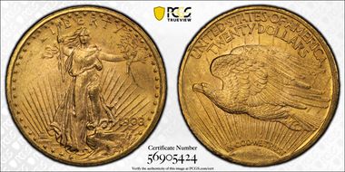 1908 $20 Motto MS63