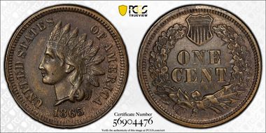 1865 1C Fancy 5 AU53BN