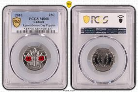 2010 25C Remembrance Day Poppies Colorized MS68