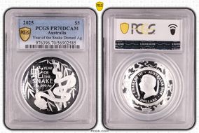 2025 $5 Year of the Snake Domed Ag PR70DCAM