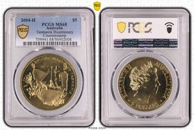 2004-H $5 Tasmania Bicentenary Counterstamp MS68