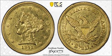 1842-D $2.50 AU58