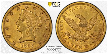 1863-S $10 AU53