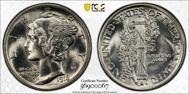 1916 10C Mercury MS65FB