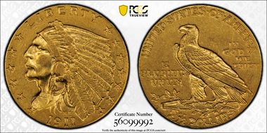 1911-D $2.50 Strong D AU58