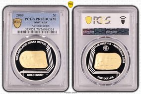 2009 $1 Adelaide Ingot Select Gilt Ag PR70DCAM