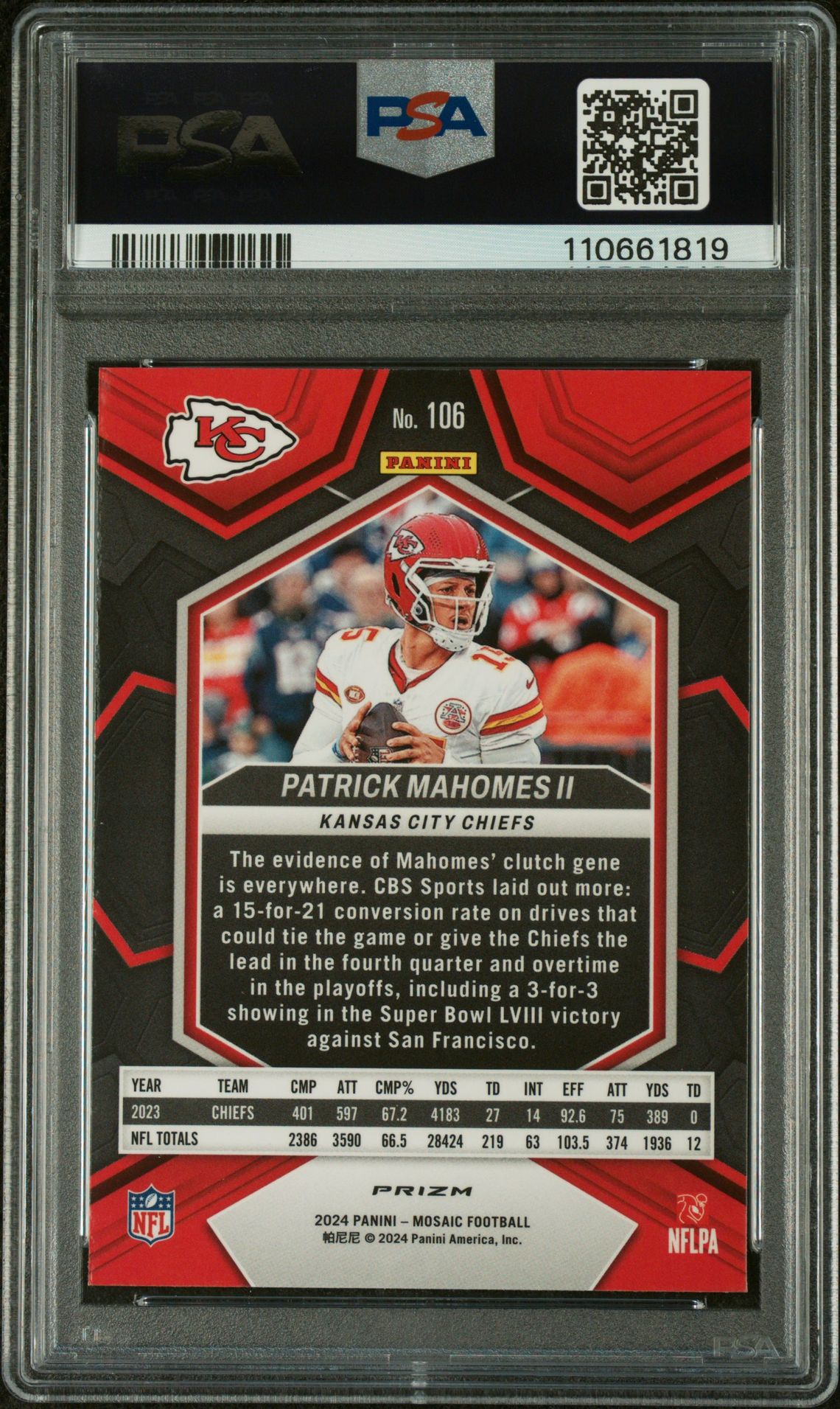 2024 Panini Mosaic Patrick Mahomes Ii #106 (Camo Red) Mint 9 back
