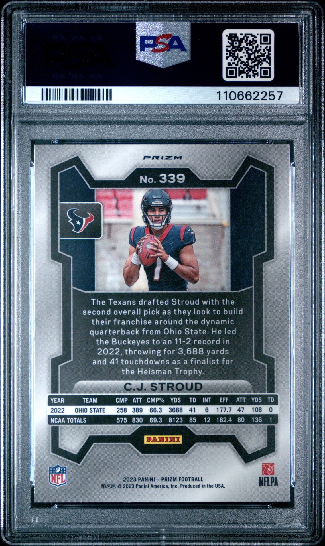 2023 Panini Prizm Cj Stroud #339 (Silver Prizm) Gem Mt 10 back