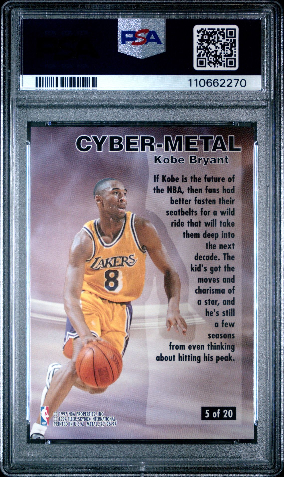 1996 Metal Cyber-Metal Kobe Bryant #5 (Cyber-Metal) Mint 9 back