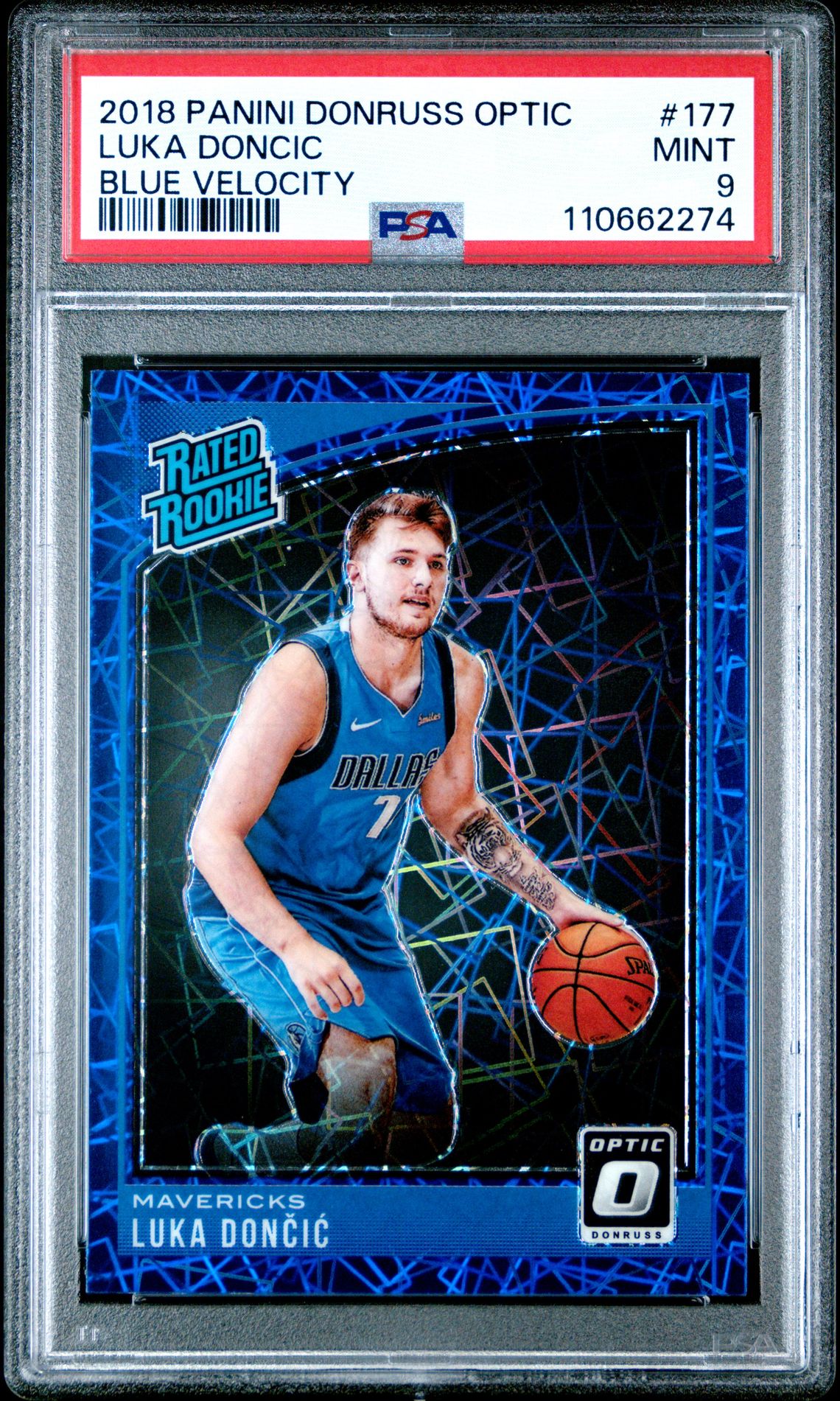 2018 Panini Donruss Optic Luka Doncic #177 (Blue Velocity) Mint 9 front