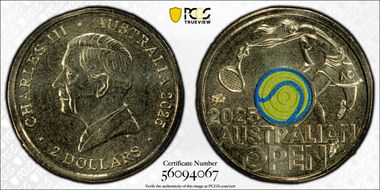 2025 $2 Women’s Australian Open Yellow Envelope Privy Colorized MS69