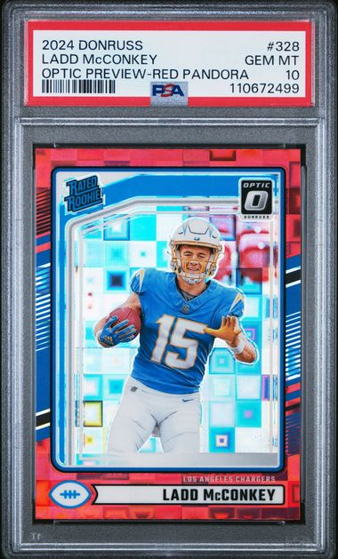 2024 Panini Donruss Ladd Mcconkey #328 (Optic Preview-Red Pandora) Gem Mt 10 front